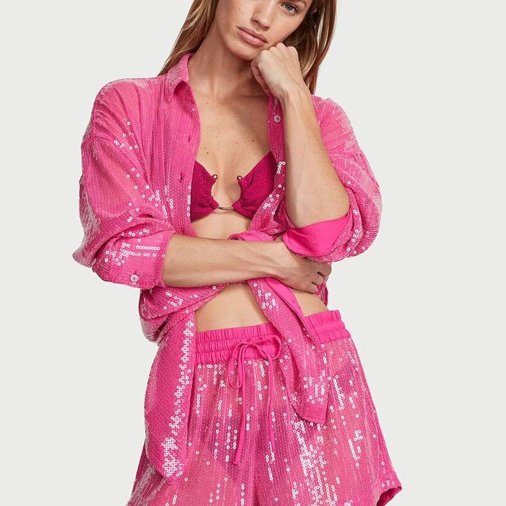 Victoria's Secret Hot Pink Sequin Swim Coverup - Picture 2 of 7